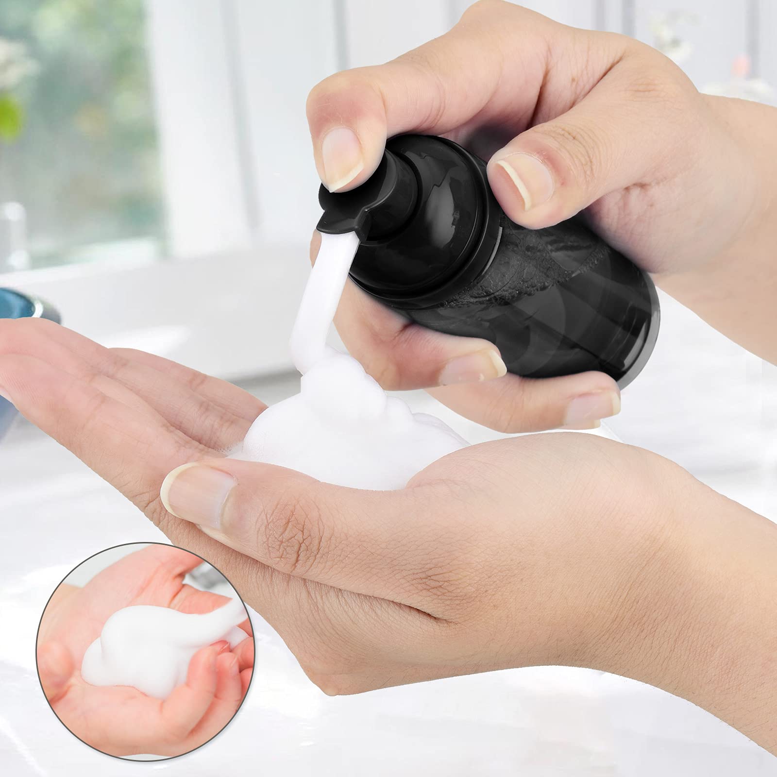 Owlyee 2Oz Foam Bottle (3Pcs) Empty Foaming Pump Dispenser For Hand Soap, Lash Cleanser, Shampoo To Travel (60Ml, Black)